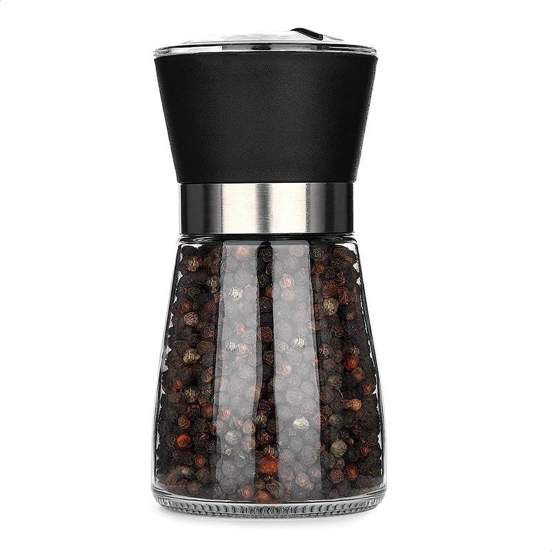 VIKROM Manual Refillable Pepper Grinder - 6 Oz Refillable Glass Grinders for Pepper, Salt & Other Spices, Adjustable Rotor with 5 Settings, Good for Home & Professional Use, Great Valentines Day Kitchen Gift - Image 1
